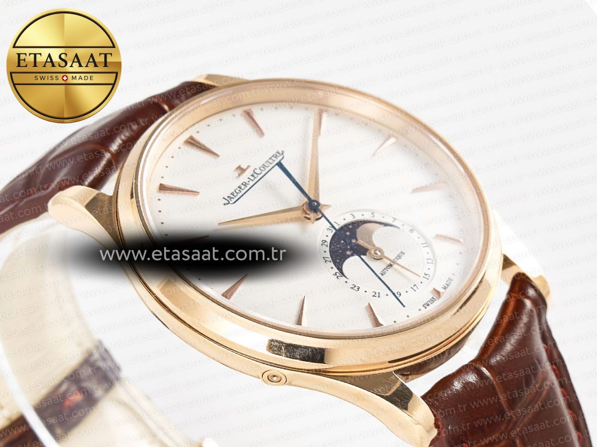 Jaeger Lecoultre Master Ultra Thin Moon RG Z+F 1:1 Best Edition White Dial on Brown Leather Strap A925 - Görsel 7