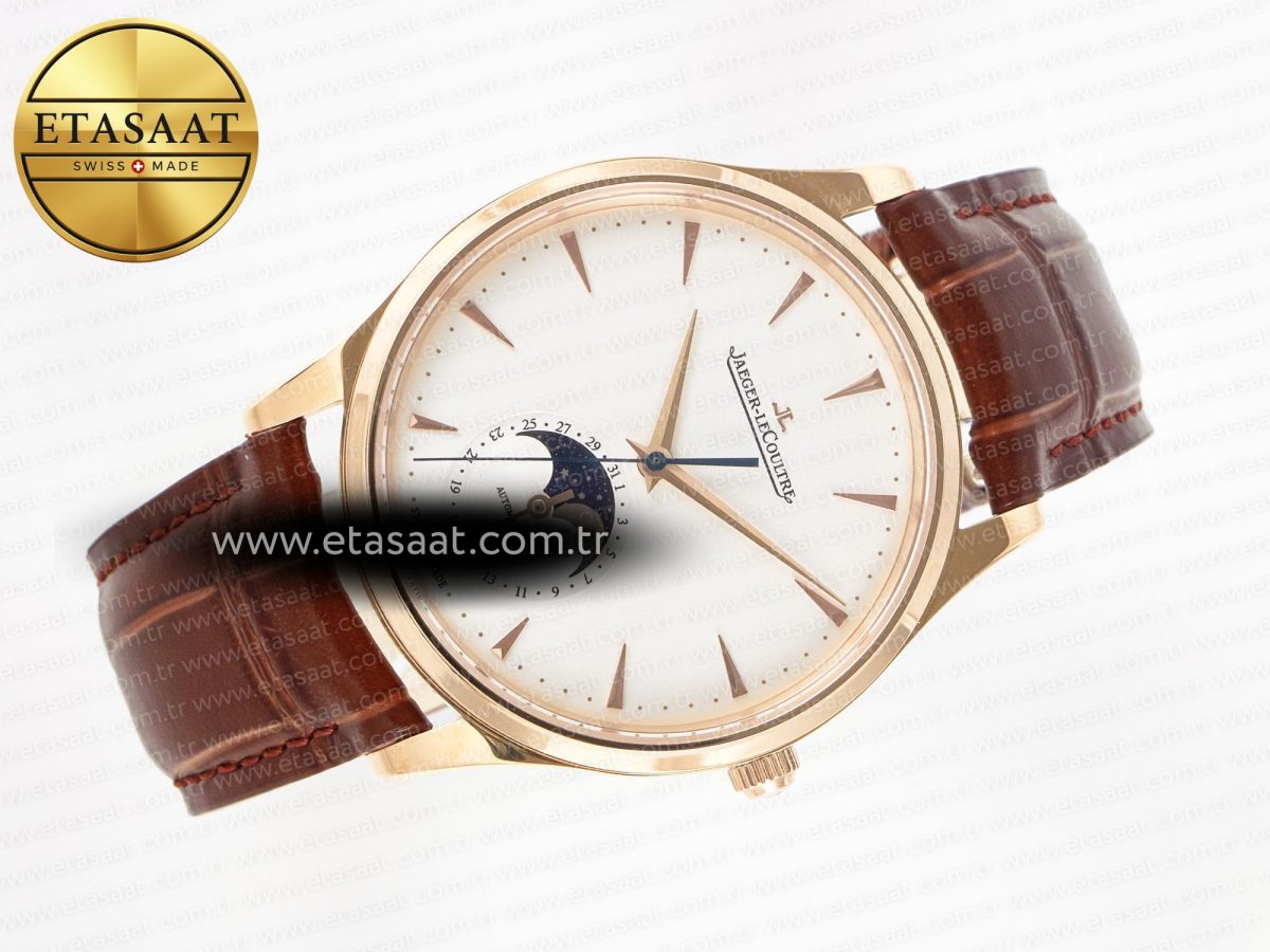 Jaeger Lecoultre Master Ultra Thin Moon RG Z+F 1:1 Best Edition White Dial on Brown Leather Strap A925 - Görsel 8