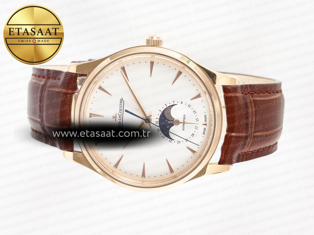 Jaeger Lecoultre Master Ultra Thin Moon RG Z+F 1:1 Best Edition White Dial on Brown Leather Strap A925 - Görsel 9