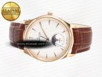 Jaeger Lecoultre Master Ultra Thin Moon RG Z+F 1:1 Best Edition White Dial on Brown Leather Strap A925 - Görsel 9