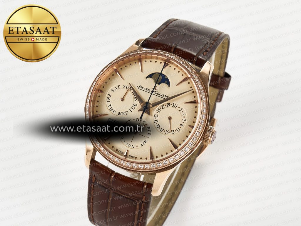 master ultra thin perpetual calendar rg v9f 11 best edition cream dial diamonds bezel on brown leather strap a868 v21