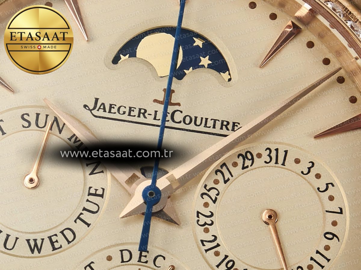 Jaeger Lecoultre Master Ultra Thin Perpetual Calendar RG V9F 1:1 Best Edition Cream Dial Diamonds Bezel on Brown Leather Strap A868 V2 - Görsel 11
