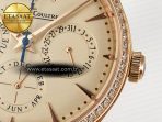 Jaeger Lecoultre Master Ultra Thin Perpetual Calendar RG V9F 1:1 Best Edition Cream Dial Diamonds Bezel on Brown Leather Strap A868 V2 - Görsel 12
