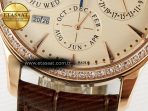 Jaeger Lecoultre Master Ultra Thin Perpetual Calendar RG V9F 1:1 Best Edition Cream Dial Diamonds Bezel on Brown Leather Strap A868 V2 - Görsel 13