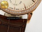 Jaeger Lecoultre Master Ultra Thin Perpetual Calendar RG V9F 1:1 Best Edition Cream Dial Diamonds Bezel on Brown Leather Strap A868 V2 - Görsel 14
