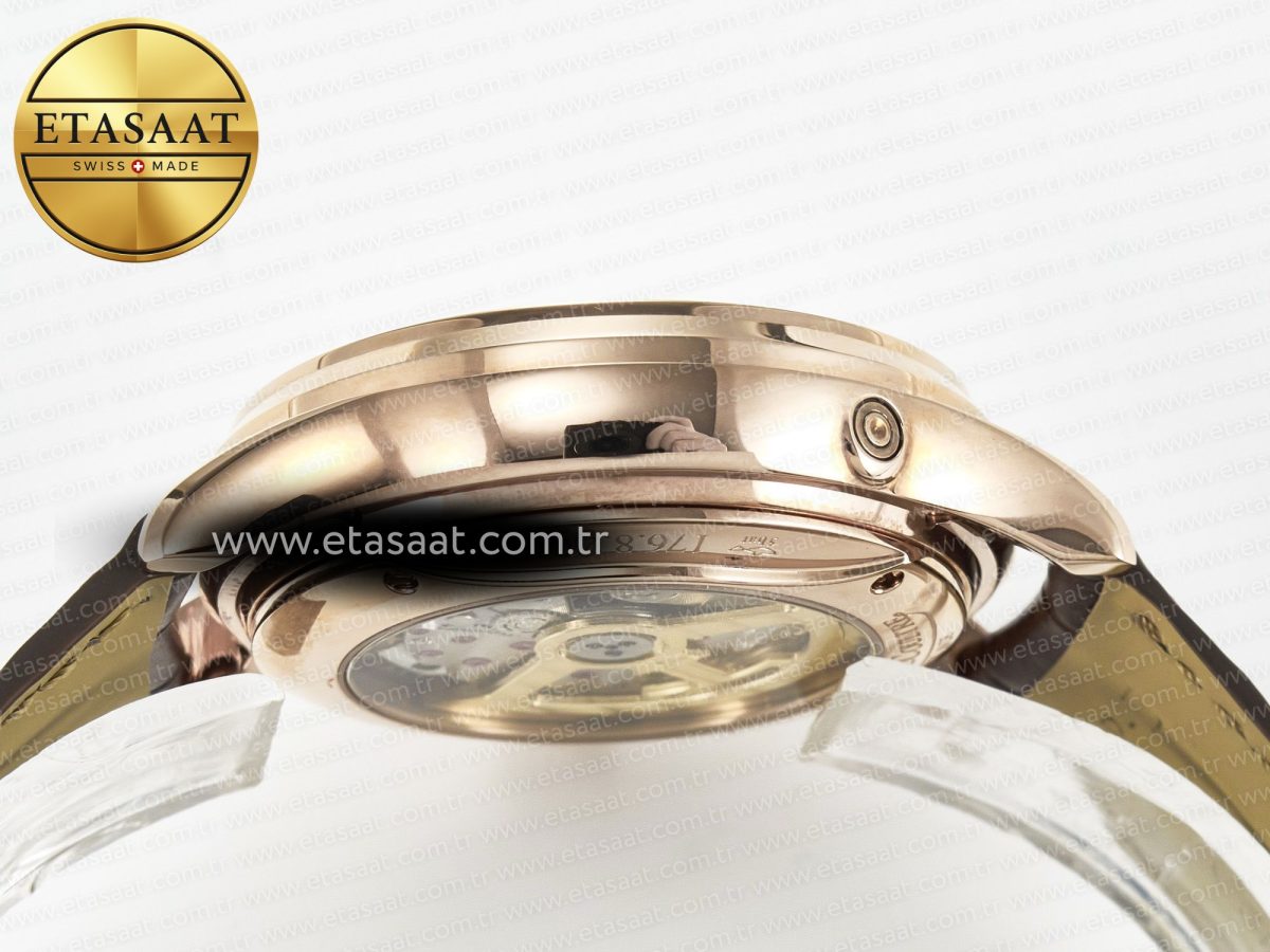 Jaeger Lecoultre Master Ultra Thin Perpetual Calendar RG V9F 1:1 Best Edition Cream Dial Diamonds Bezel on Brown Leather Strap A868 V2 - Görsel 15