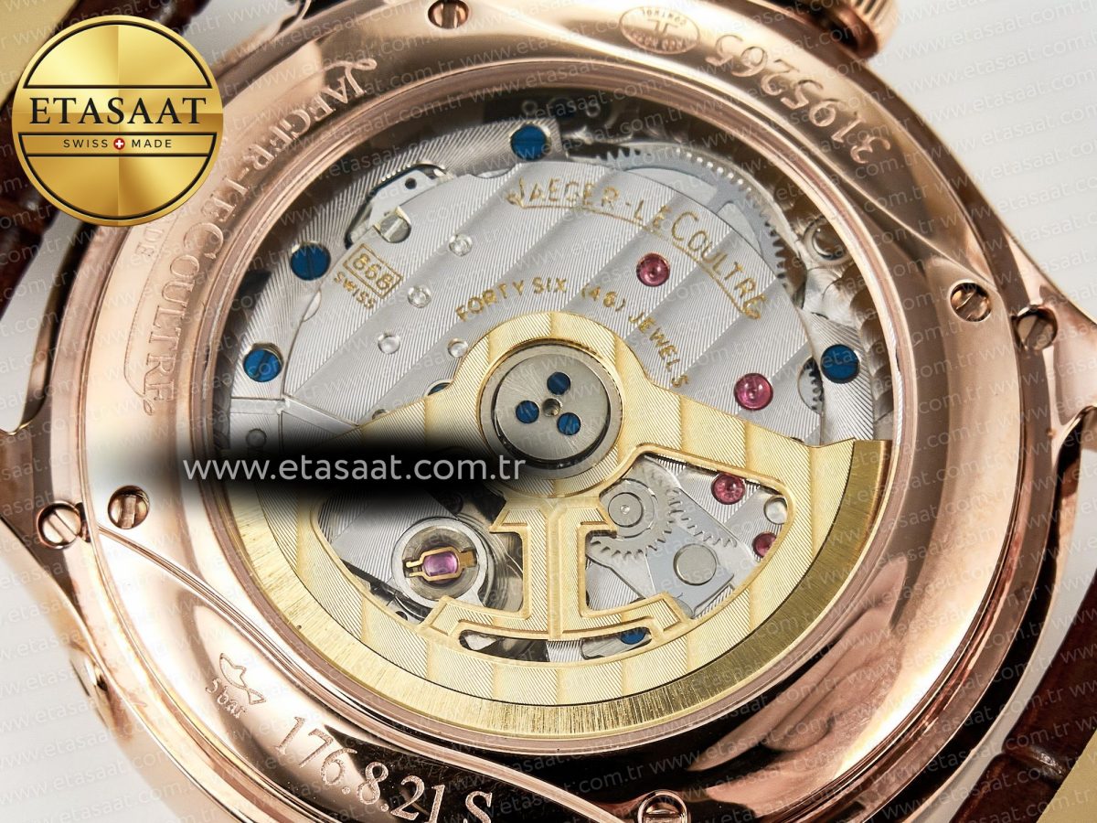 Jaeger Lecoultre Master Ultra Thin Perpetual Calendar RG V9F 1:1 Best Edition Cream Dial Diamonds Bezel on Brown Leather Strap A868 V2 - Görsel 20