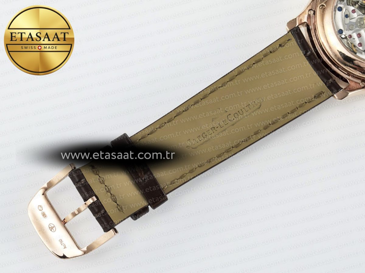 Jaeger Lecoultre Master Ultra Thin Perpetual Calendar RG V9F 1:1 Best Edition Cream Dial Diamonds Bezel on Brown Leather Strap A868 V2 - Görsel 24