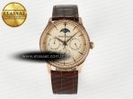 Jaeger Lecoultre Master Ultra Thin Perpetual Calendar RG V9F 1:1 Best Edition Cream Dial Diamonds Bezel on Brown Leather Strap A868 V2 - Görsel 3
