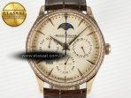 Jaeger Lecoultre Master Ultra Thin Perpetual Calendar RG V9F 1:1 Best Edition Cream Dial Diamonds Bezel on Brown Leather Strap A868 V2 - Görsel 4