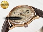 Jaeger Lecoultre Master Ultra Thin Perpetual Calendar RG V9F 1:1 Best Edition Cream Dial Diamonds Bezel on Brown Leather Strap A868 V2 - Görsel 6