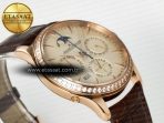 Jaeger Lecoultre Master Ultra Thin Perpetual Calendar RG V9F 1:1 Best Edition Cream Dial Diamonds Bezel on Brown Leather Strap A868 V2 - Görsel 7