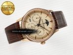 Jaeger Lecoultre Master Ultra Thin Perpetual Calendar RG V9F 1:1 Best Edition Cream Dial Diamonds Bezel on Brown Leather Strap A868 V2 - Görsel 8