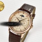 Jeager Lecoultre Master Ultra Thin Perpetual Calendar RG V9F 1:1 Best Edition Cream Dial on Brown Leather Strap A868 V2