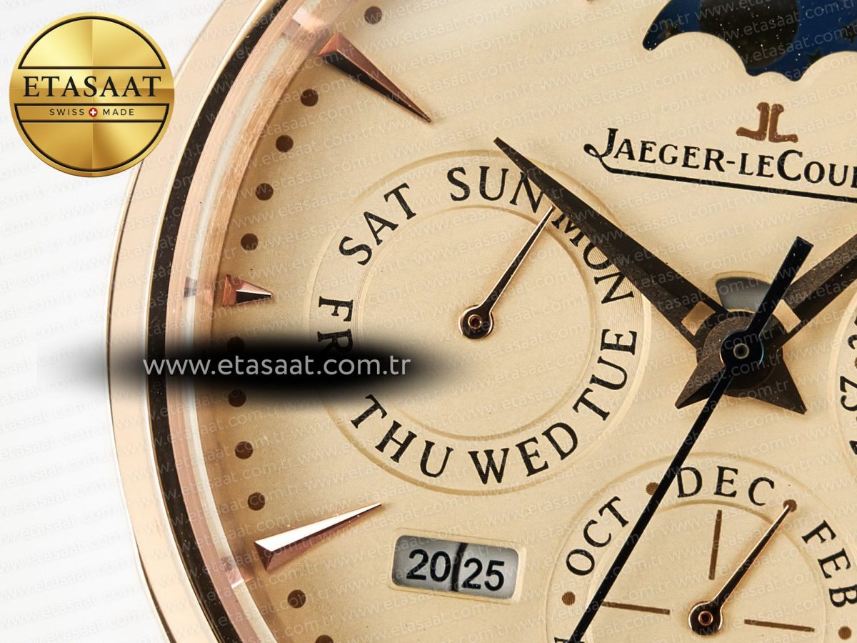 Jeager Lecoultre Master Ultra Thin Perpetual Calendar RG V9F 1:1 Best Edition Cream Dial on Brown Leather Strap A868 V2 - Görsel 10