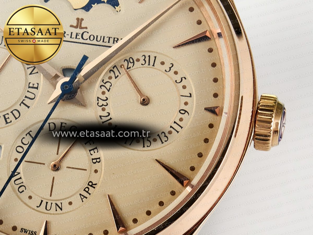 Jeager Lecoultre Master Ultra Thin Perpetual Calendar RG V9F 1:1 Best Edition Cream Dial on Brown Leather Strap A868 V2 - Görsel 12