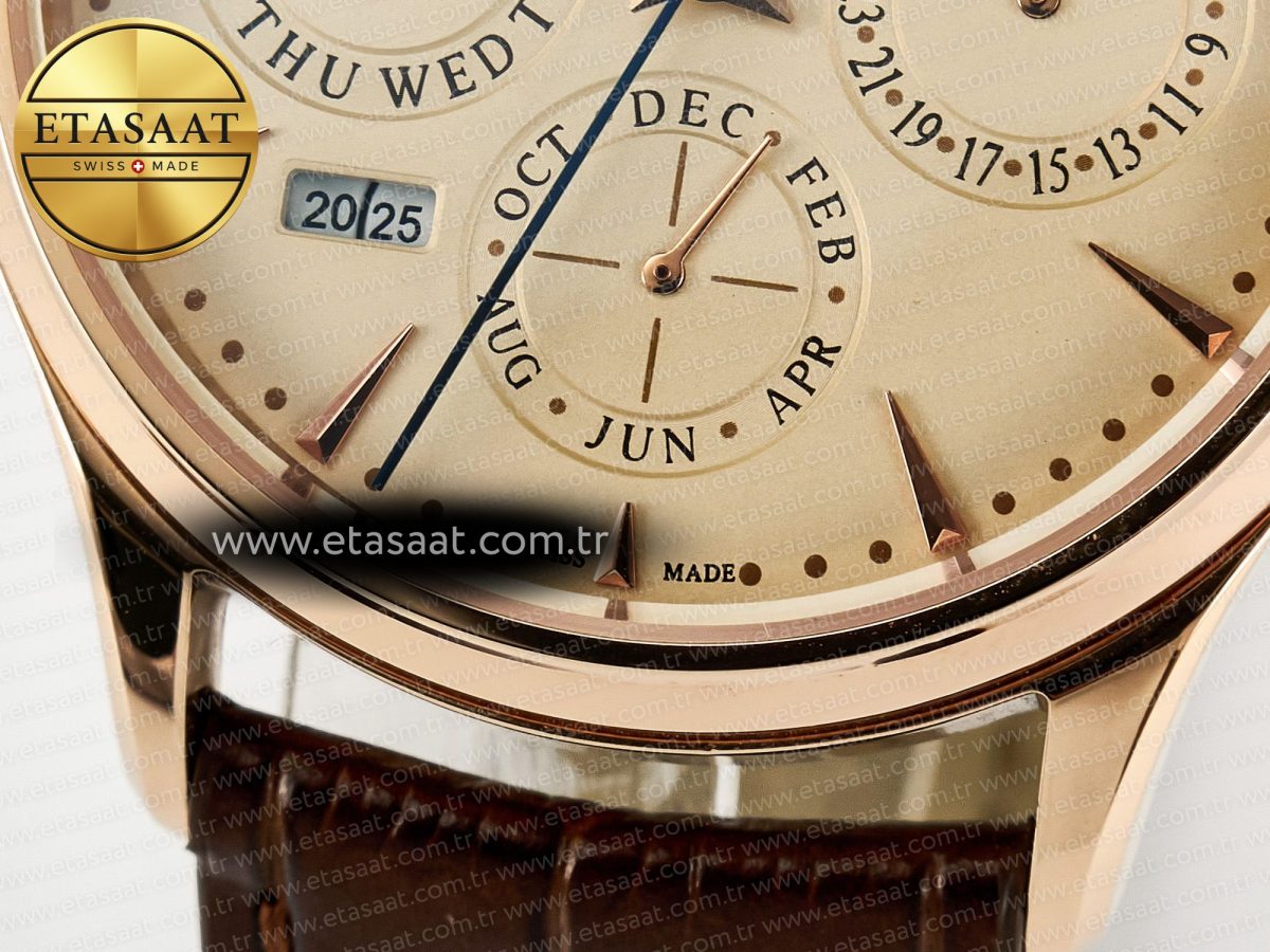 Jeager Lecoultre Master Ultra Thin Perpetual Calendar RG V9F 1:1 Best Edition Cream Dial on Brown Leather Strap A868 V2 - Görsel 13