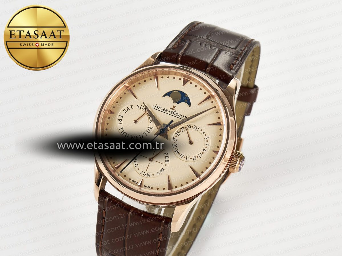 Jeager Lecoultre Master Ultra Thin Perpetual Calendar RG V9F 1:1 Best Edition Cream Dial on Brown Leather Strap A868 V2 - Görsel 2