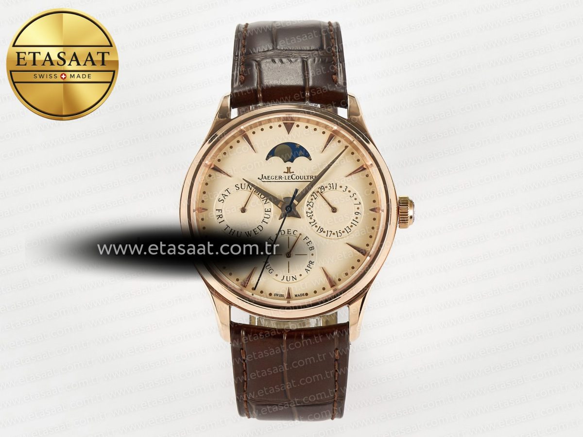 Jeager Lecoultre Master Ultra Thin Perpetual Calendar RG V9F 1:1 Best Edition Cream Dial on Brown Leather Strap A868 V2 - Görsel 3