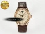 Jeager Lecoultre Master Ultra Thin Perpetual Calendar RG V9F 1:1 Best Edition Cream Dial on Brown Leather Strap A868 V2 - Görsel 3