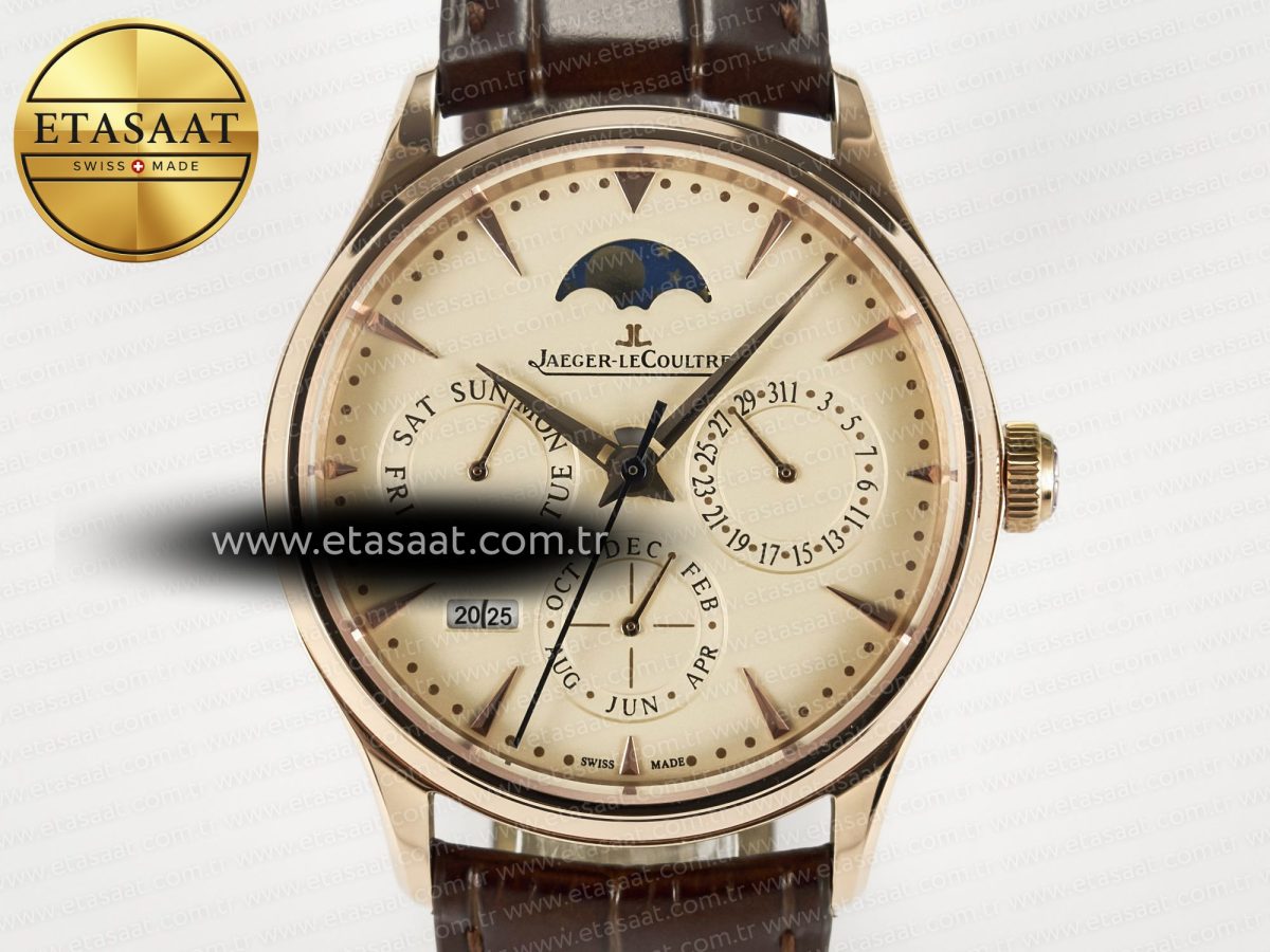 Jeager Lecoultre Master Ultra Thin Perpetual Calendar RG V9F 1:1 Best Edition Cream Dial on Brown Leather Strap A868 V2 - Görsel 4
