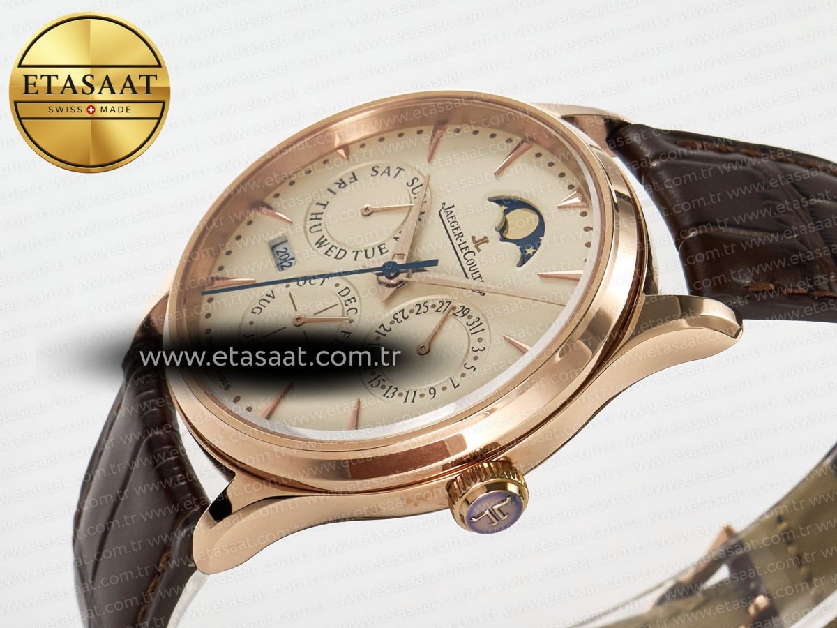 Jeager Lecoultre Master Ultra Thin Perpetual Calendar RG V9F 1:1 Best Edition Cream Dial on Brown Leather Strap A868 V2 - Görsel 6