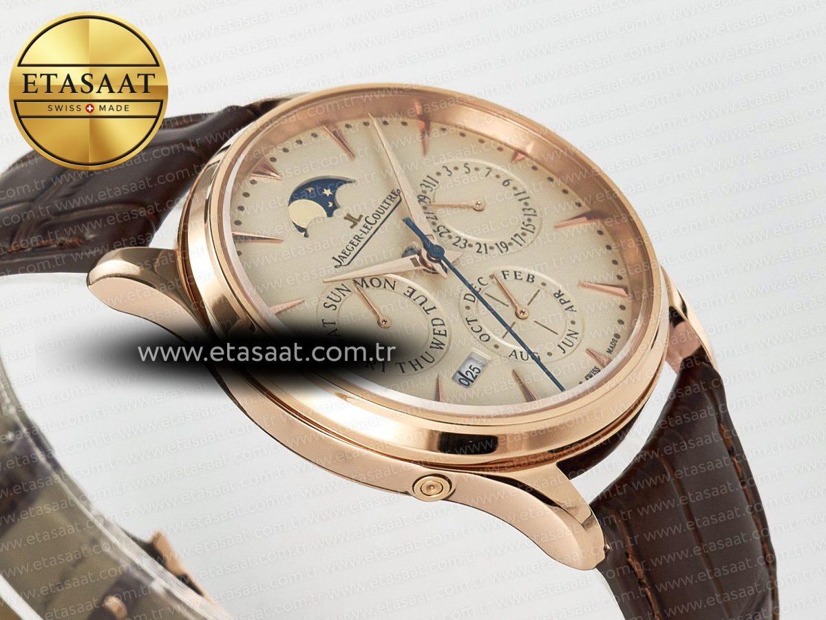 Jeager Lecoultre Master Ultra Thin Perpetual Calendar RG V9F 1:1 Best Edition Cream Dial on Brown Leather Strap A868 V2 - Görsel 7