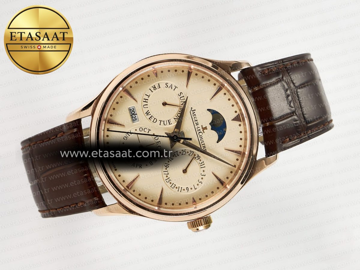 Jeager Lecoultre Master Ultra Thin Perpetual Calendar RG V9F 1:1 Best Edition Cream Dial on Brown Leather Strap A868 V2 - Görsel 8
