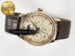 Jeager Lecoultre Master Ultra Thin Perpetual Calendar RG V9F 1:1 Best Edition Cream Dial on Brown Leather Strap A868 V2 - Görsel 9
