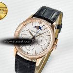 Jaeger Lecoultre Master Ultra Thin Perpetual Calendar RG V9F 1:1 Best Edition White Dial Diamonds Bezel on Black Leather Strap A868 V2