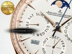Jaeger Lecoultre Master Ultra Thin Perpetual Calendar RG V9F 1:1 Best Edition White Dial Diamonds Bezel on Black Leather Strap A868 V2 - Görsel 10