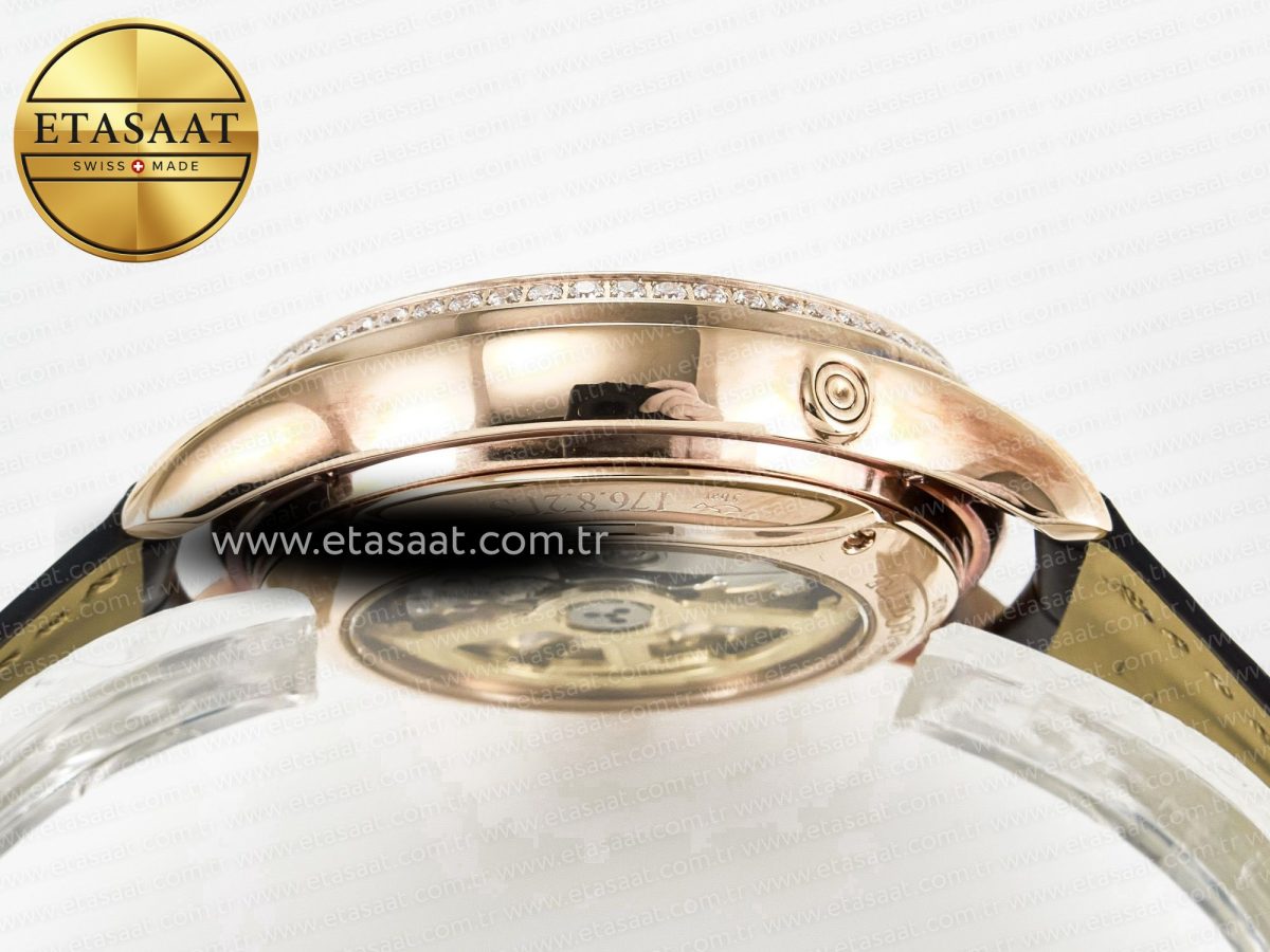 Jaeger Lecoultre Master Ultra Thin Perpetual Calendar RG V9F 1:1 Best Edition White Dial Diamonds Bezel on Black Leather Strap A868 V2 - Görsel 15