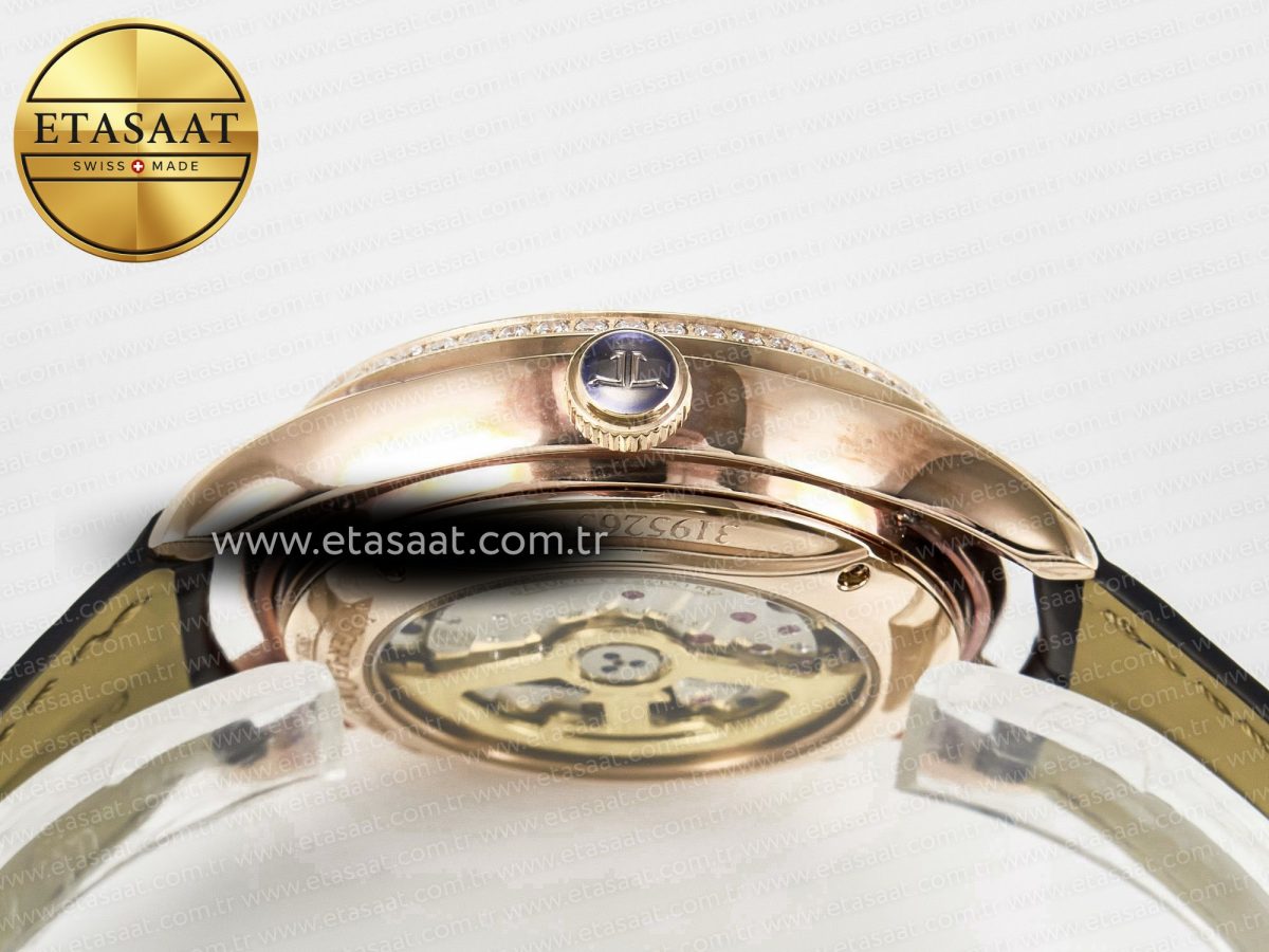 Jaeger Lecoultre Master Ultra Thin Perpetual Calendar RG V9F 1:1 Best Edition White Dial Diamonds Bezel on Black Leather Strap A868 V2 - Görsel 16