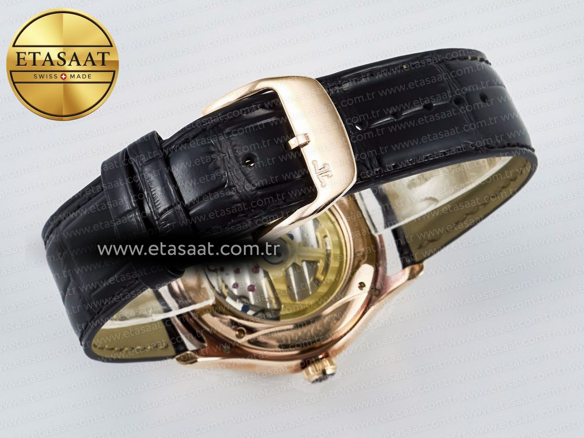 Jaeger Lecoultre Master Ultra Thin Perpetual Calendar RG V9F 1:1 Best Edition White Dial Diamonds Bezel on Black Leather Strap A868 V2 - Görsel 17