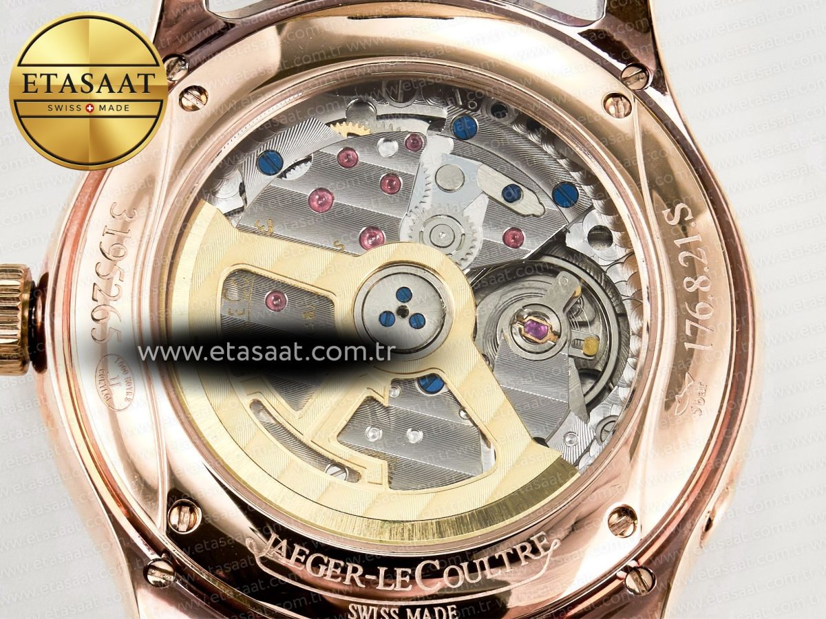 Jaeger Lecoultre Master Ultra Thin Perpetual Calendar RG V9F 1:1 Best Edition White Dial Diamonds Bezel on Black Leather Strap A868 V2 - Görsel 19