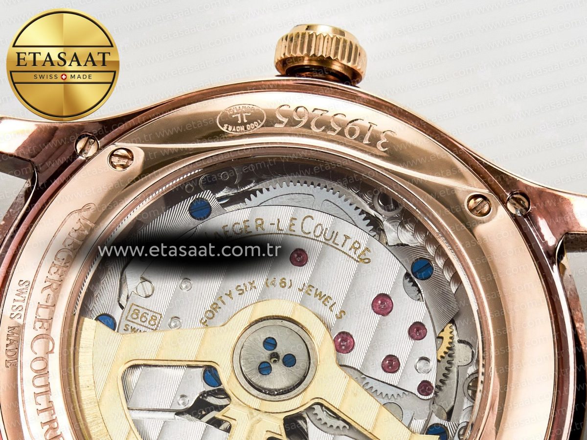 Jaeger Lecoultre Master Ultra Thin Perpetual Calendar RG V9F 1:1 Best Edition White Dial Diamonds Bezel on Black Leather Strap A868 V2 - Görsel 21