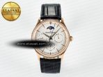 Jaeger Lecoultre Master Ultra Thin Perpetual Calendar RG V9F 1:1 Best Edition White Dial Diamonds Bezel on Black Leather Strap A868 V2 - Görsel 3