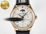 Jaeger Lecoultre Master Ultra Thin Perpetual Calendar RG V9F 1:1 Best Edition White Dial Diamonds Bezel on Black Leather Strap A868 V2 - Görsel 4