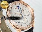 Jaeger Lecoultre Master Ultra Thin Perpetual Calendar RG V9F 1:1 Best Edition White Dial Diamonds Bezel on Black Leather Strap A868 V2 - Görsel 5