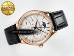Jaeger Lecoultre Master Ultra Thin Perpetual Calendar RG V9F 1:1 Best Edition White Dial Diamonds Bezel on Black Leather Strap A868 V2 - Görsel 8