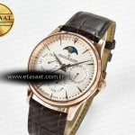 Jeager Lecoultre Master Ultra Thin Perpetual Calendar RG V9F 1:1 Best Edition White Dial on Brown Leather Strap A868 V2