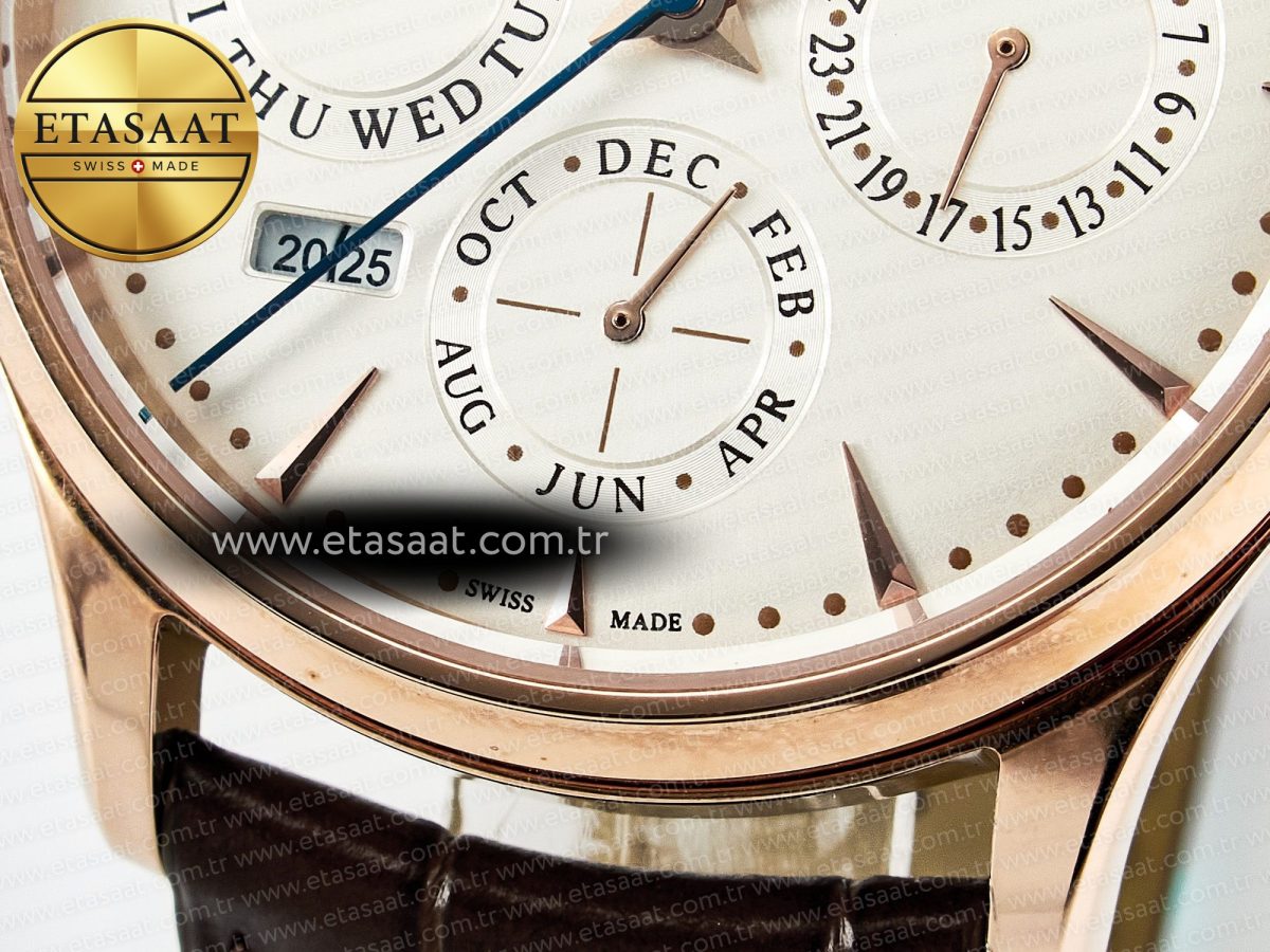 Jeager Lecoultre Master Ultra Thin Perpetual Calendar RG V9F 1:1 Best Edition White Dial on Brown Leather Strap A868 V2 - Görsel 13