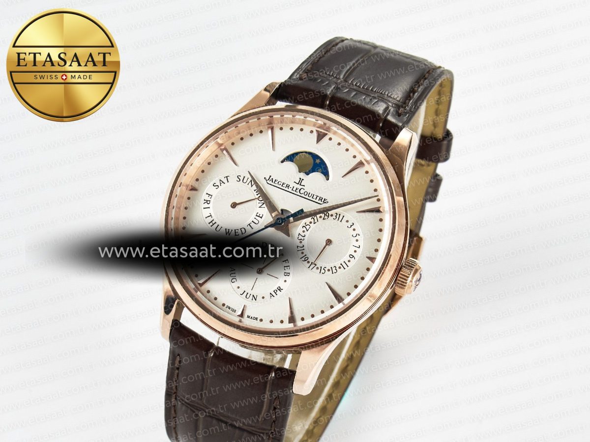 Jeager Lecoultre Master Ultra Thin Perpetual Calendar RG V9F 1:1 Best Edition White Dial on Brown Leather Strap A868 V2 - Görsel 2