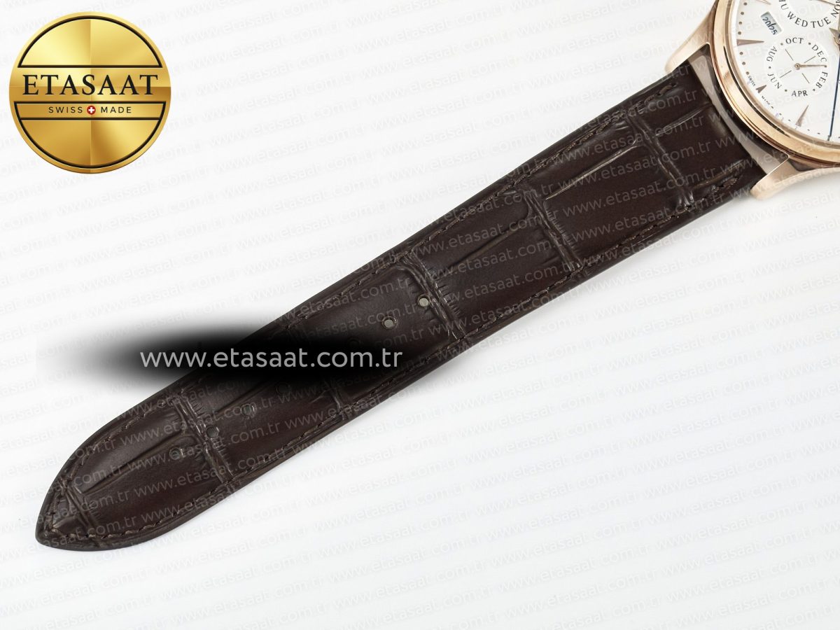 Jeager Lecoultre Master Ultra Thin Perpetual Calendar RG V9F 1:1 Best Edition White Dial on Brown Leather Strap A868 V2 - Görsel 24