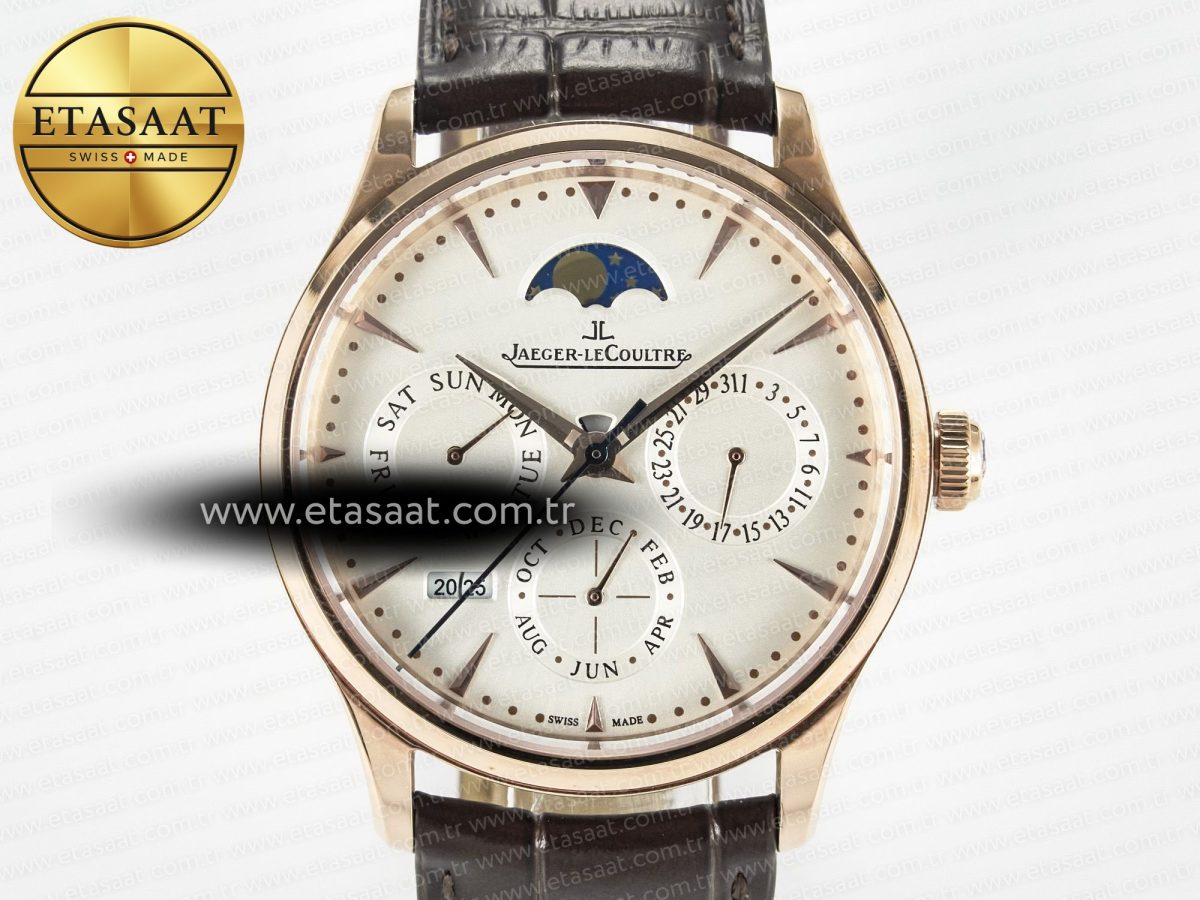 Jeager Lecoultre Master Ultra Thin Perpetual Calendar RG V9F 1:1 Best Edition White Dial on Brown Leather Strap A868 V2 - Görsel 4