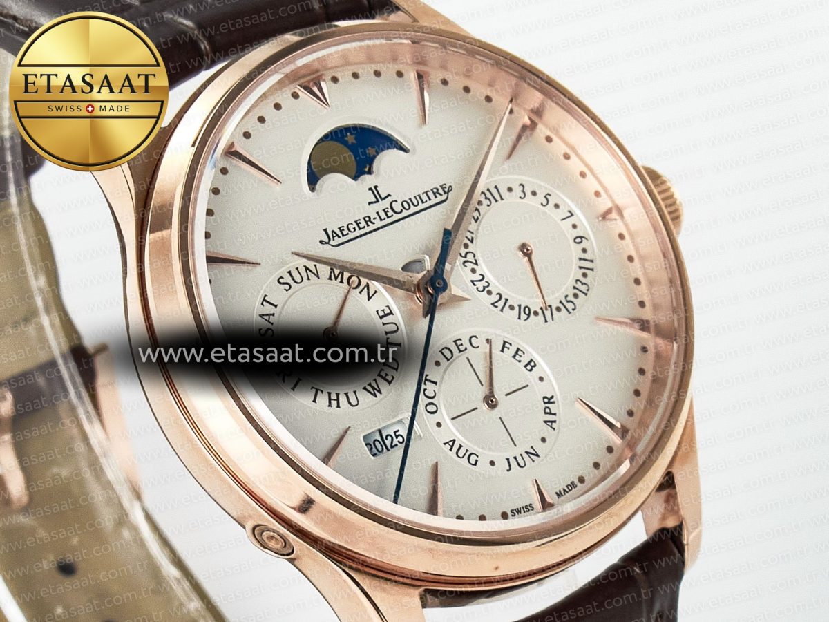 Jeager Lecoultre Master Ultra Thin Perpetual Calendar RG V9F 1:1 Best Edition White Dial on Brown Leather Strap A868 V2 - Görsel 5