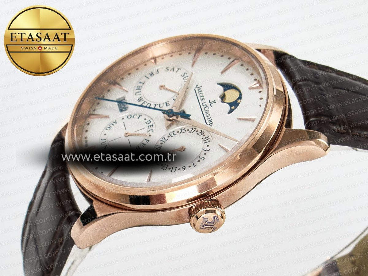 Jeager Lecoultre Master Ultra Thin Perpetual Calendar RG V9F 1:1 Best Edition White Dial on Brown Leather Strap A868 V2 - Görsel 6