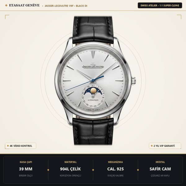 Jaeger-LeCoultre V9F Siyah Kadran Pırlantalı A868 Eta Saat - 1:1 Süper Klon Replika Saat