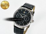 Jaeger Lecoultre Master Ultra Thin Perpetual Calendar SS V9F 1:1 Best Edition Black Dial on Black Leather Strap A868 V2 - Görsel 2