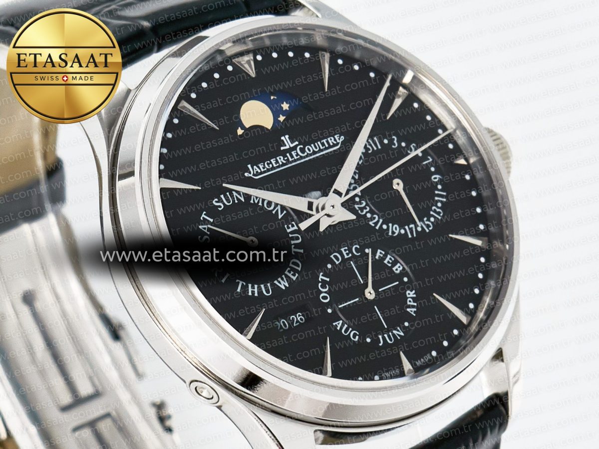 Jaeger Lecoultre Master Ultra Thin Perpetual Calendar SS V9F 1:1 Best Edition Black Dial on Black Leather Strap A868 V2 - Görsel 5